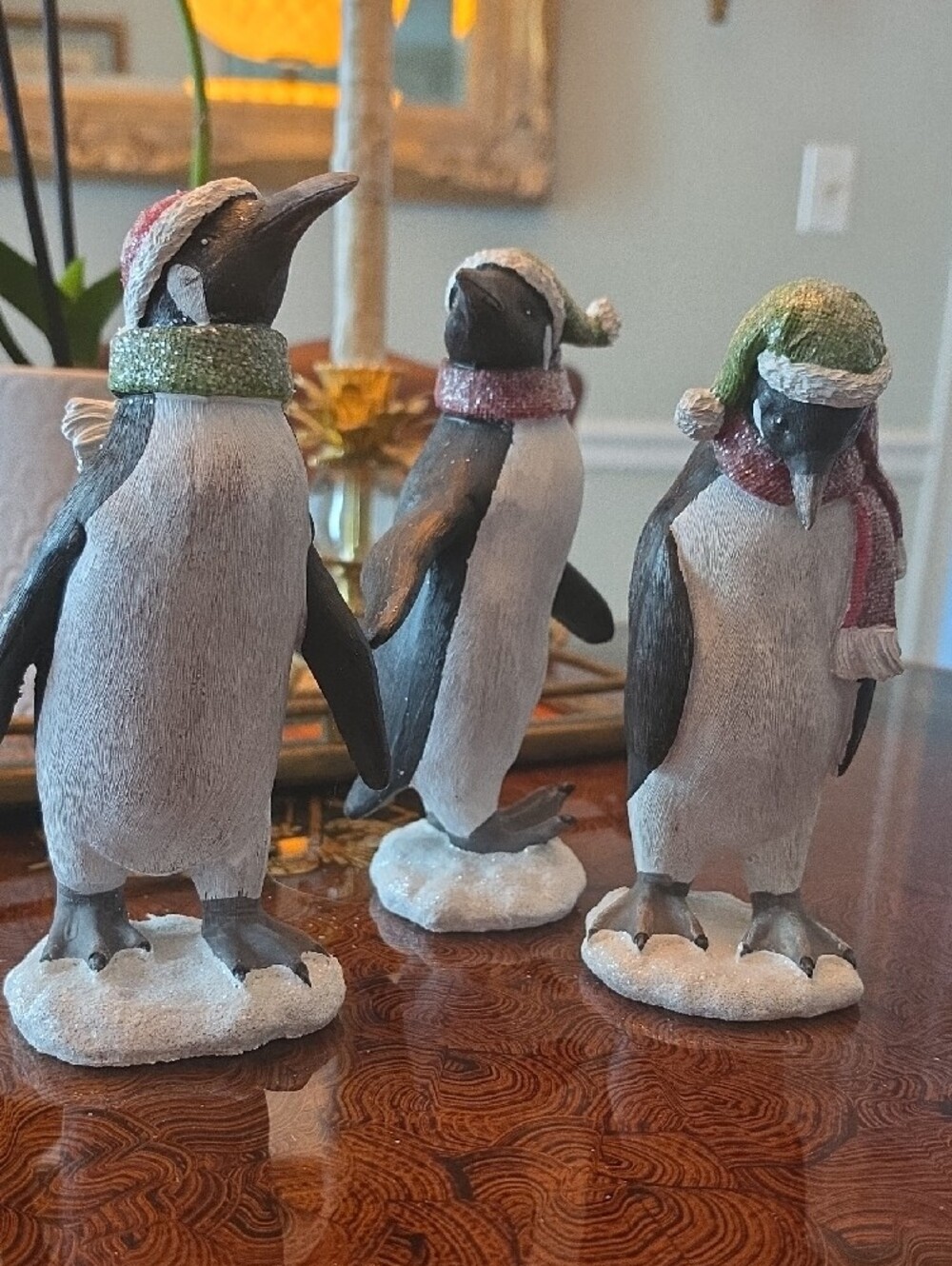 Festive Penguin Holiday Figurines Set - Red, Green, White NWOT